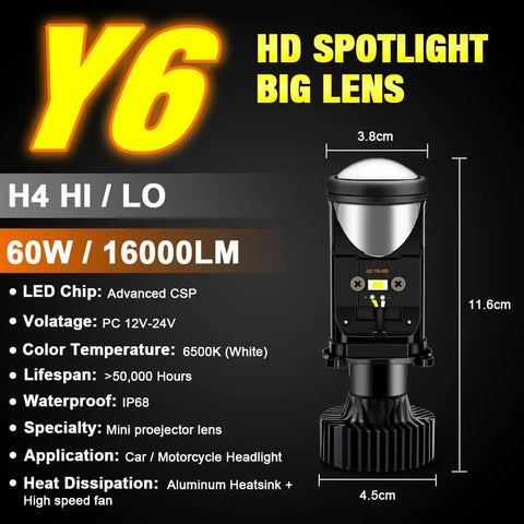 Two Pack LED Headlight Bulbs Compatible With H4 9003 HB2 With Mini Projector Lens For Hi And Lo Beam, Canbus Ready, 16000 Lumens