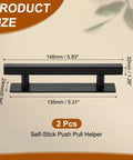 Two Pack Self-Stick Push-Pull Helper Handles For Cabinets And Doors, 6-Inch Plastic Adhesive Rectangle Stick-On Handles, Easy Grab-And-Go Door And Cabinet Pulls For Kitchen Cabinets, Closets, Windows, Wardrobe, Black, 148mm handle