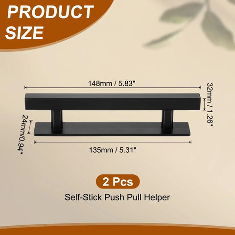 Two Pack Self-Stick Push-Pull Helper Handles For Cabinets And Doors, 6-Inch Plastic Adhesive Rectangle Stick-On Handles, Easy Grab-And-Go Door And Cabinet Pulls For Kitchen Cabinets, Closets, Windows, Wardrobe, Black, 148mm handle
