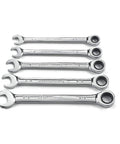 5 Piece 12 Point Ratcheting Combination Wrench Set SAE with Off Corner Box End and Thin Profile for Tight Spots in Auto Shop Home Use Durable