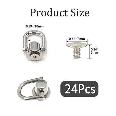 24-Piece 10mm Silvery Rivets D Ring Studs Ball Posts With Tool For Bags Belts Backpacks And DIY Accessories Heavy Duty Craft Hardware Set Ideal For DIY Enthusiasts And Craft Lovers Upgrading Bags And Belts With A Simple Durable Hardware Kit. 10mm silvery metal alloy D-ring rivet with 8mm post and tool, 24pcs