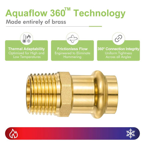 Brass ProPress fitting, 1/2 in x 1/2 in MNPT male adapter with EPDM O-ring