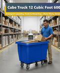Solid Build Blue Cube Truck 12 Cubic Feet Heavy Duty Rolling Garbage Wagon With Easy Glide Swivel Casters Industrial Grade Laundry Cart in use