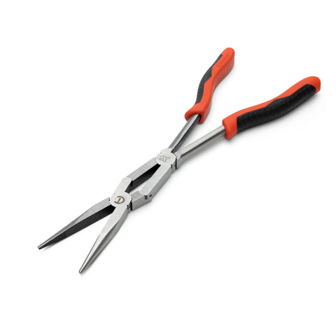 Two Piece Long Nose Pliers Set With Straight And Bent Tips, Dual Material Grips, Long Reach Design, Compound Joint for tight spaces