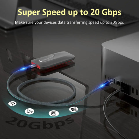 USB C To USB C Cable Long Range High Speed 8K30Hz 4K60Hz Display Cable With 20Gbps Data Transfer And 100W PD Fast Charging For Portable Monitors USB 3 Gen 2x2 Compatible With iPhone 17 MacBook iPad CarPlay And SSD, braided USB-C cable