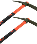 2 Pack 15 Inch Garden Pick Mattock With Red Fiberglass Handle, Beastly Tough Forged Carbon Steel Head, side view