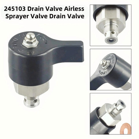 Upgraded 245103 Prime Spray Valve Kit With Drain Valve for Airless Paint Sprayers, shown in multiple angles