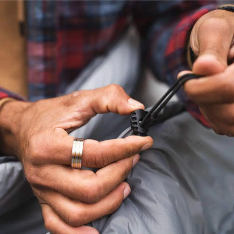 Close-up of tightening cord on Ultralight Hammock Underquilt Insulated Camping Quilt For Warm Sleep Under Your Hammock Water Resistant