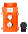 Up Down Momentary Hoist Pushbutton Switch CoB31 AC250V 15A AC380V 10A heavy duty crane control button with orange housing.