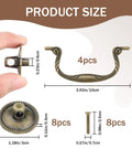Diagram of 4-piece antique bronze drop bail drawer pulls with screws, dimensions and components shown for furniture refresh.