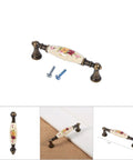 Vintage Ceramic Drawer Handles In Antique Bronze With Elegant Flower Pattern, European Retro Style Cabinet Knob And Alloy Drawer Pulls with screws.