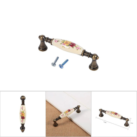 Vintage Ceramic Drawer Handles In Antique Bronze With Elegant Flower Pattern, European Retro Style Cabinet Knob And Alloy Drawer Pulls with screws.