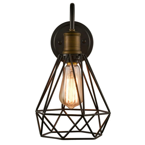 Farmhouse Plug In Wall Sconce Set Of 2 Oil Rubbed Bronze Industrial Gooseneck Lights With Polygon Cage And Easy On Off Switch