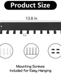Two Pack Wall Key Holder With Ten Hooks Each No Drill Self Adhesive Key Rack For Living Room Kitchen Bathroom And Garage Black Finish Easy Mount Helps You Find Keys Fast And Keep Them Organized showing dimensions and included screws.