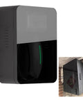 Heavy Duty EV Charger Wall Box Featuring Straight Up Dual Lock Security And All Weather Shell Designed For Tesla Charging Cables mounted on wall.