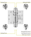 5 Inch Heavy Duty Self Closing Door Hinges 3 Pack Matte Black Full Mortise UL Listed Fire Rated With Adjustable Closing Force And Speed Quiet Spring Hinge No Slam silver self-closing hinge with adjustment dials