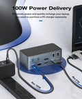 Slick Operator 14 In 1 Type C Docking Station For Macbook And PC Laptop Rigs Featuring No Sweat Sync Flat Out Fast Charging, showing 100W power delivery.