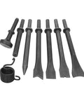 Pneumatic Hammer Kit With Eight Heads Chisel Set For Rust Removal And Metalworking Heavy duty punch and chiseling tools displayed