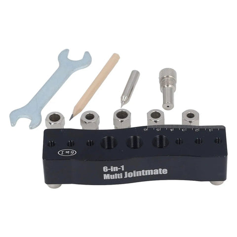 Knockout Centering Dowel Jig For Woodworkers With Rock Solid Aluminum Build, kit with tools for precise alignment.