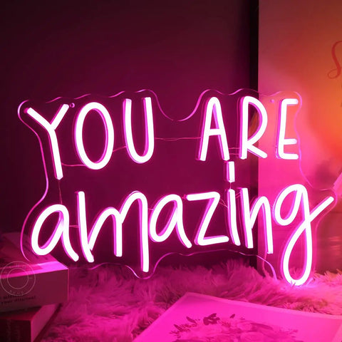Pink You Are Amazing LED Neon Light Sign For Wall Decor In Bedrooms Living Rooms Bars Parties Classrooms USB Powered 16.9 By 10.6 Inches Hanging Or Table Display