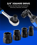 Impact Nut And Bolt Extraction Tool Set For Rusted And Stripped Fasteners, 13 SAE And Metric Sizes with 3/8 inch drive sockets.