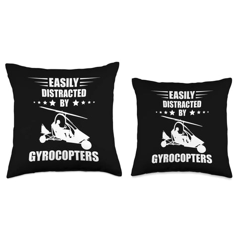 Easily Distracted By Gyrocopters Throw Pillow For Gyrocopter Lovers Autogyro Gyroplane Decor Cushion For Pilots Flight Crew And Aviation Enthusiasts