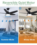 40 Inch Black Ceiling Fan With Lights And Remote Modern Indoor Ceiling Fan With Dimmable Lights Reversible Five Blade Design Quiet Noiseless Motor Room Ready For Bedroom Or Living Room showing summer and winter modes in living rooms