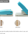 Side view of 1 Inch Circle Punch Round Craft Lever Handheld Tool with candy color, showing safety lock and unlock positions.