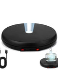 360 Degree Motorized Rotating Display Stand Turntable With Built-In LED Lighting For Jewelry And Photography Products Electric Base USB Powered Smooth Rotation Showpiece Spinner 10 Inch Capacity with black base and USB cable