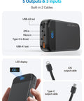 Ride Or Die Portable Charger With 32000Mah Capacity And Built In Cables Featuring Usb C Fast Charging For Phones Tablets All Day Juice Hardcore Build Quality showing LED display and multiple outputs.