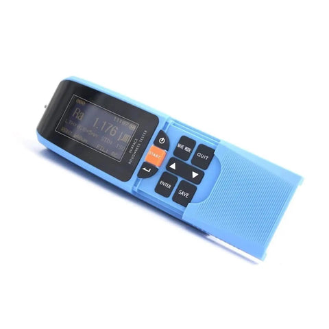 No Fuss Portable Digital Surface Roughness Gauge With Slick Two Point Four Inch Color Screen And Quick Charge Battery displayed at an angle.