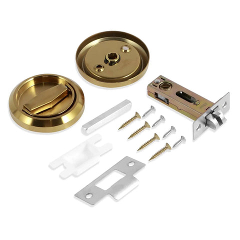 Round Recessed Door Lock Set With Privacy Knob And Hidden Cup Handle Stainless Steel Keyless Recessed Door Pull Latch Knob in Golden Finish