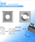 Square carbide insert dimensions of 11X11X2.0mm for Straight Up Premium Tungsten Carbide Replacement Blades 10 Pack.