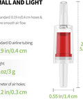 Pawfly aquarium check valve, transparent plastic with red interior for 3/16 in tubing (front view)