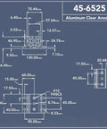 Technical dimensions of 3 Mount Double Flange Short Aluminum Linear Bearing for 45mm Extrusion, 45 Series with brake holes.