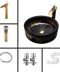 USZWBY Round Bathroom Vessel Sink with Faucet Combo 16.1" Art Wash Basin for Countertop Vanity with faucet and drain components