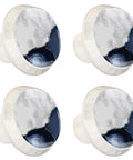 Four Pack Slick White Marble Glass Drawer Knobs With Bold Navy Blue Highlights For Kitchen Cabinets Dressers And Vanities Top Shelf Crystal Pulls, 35mm x 28mm