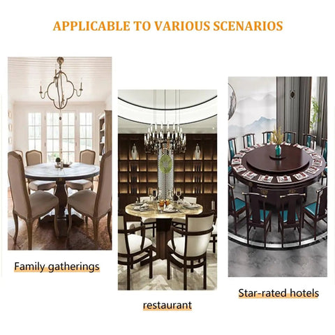 Heavy Duty 360 Degree Swivel Lazy Susan Serving Tray For Dining Tables shown in family, restaurant, hotel settings