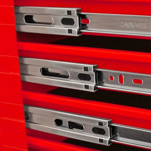Close-up of Pro II Drawer Top Chest with 24.5 Inch Depth, showing 100 lb ball bearing drawer slides and lift latch closure.