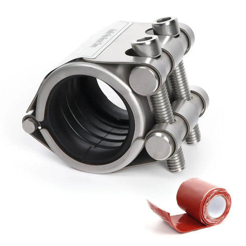 Upgraded Pipe Repair Clamp With M1 Self-Adhesive Leak-Sealing Tape for Quick DIY-Ready Hassle-Free Airtight Fix, 304 Stainless Steel Kit