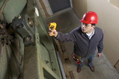Pro-Grade Industrial Infrared Thermometer With 932 Degree F Range, 10 To 1 Distance To Spot, Single Laser Targeting, IP54 Rating, Non Contact Surface Temp Tool For Electrical, Mechanical, HVAC, Automotive, Includes 3 Year Warranty, Not For Human Temp. worker measuring machine temperature