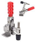 Heavy-Duty Stainless Steel Horizontal Toggle Clamp With 220.5 Pounds Holding Capacity, Quick Clamp For Metalworking, Welding, Molds, Circuit Boards, Electronic Equipment Installations And Workshop Projects, red handle, shown open