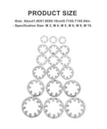 Image of Stainless Steel Internal Tooth Lock Washers For Superior Corrosion Resistance, 300-Piece Assortment Kit With Serrated Star Shape Locking Fasteners showing various sizes arranged on a white background.
