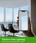 YOVELOS 6-Pack 10W Trimless Recessed LED 3 Inch Slim Spotlight in modern office with flicker-free lighting.