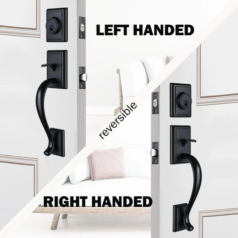 Matte Black Front Door Handle Set With Deadbolt And Keyed Entry For Exterior Doors, Reversible for left or right handed use
