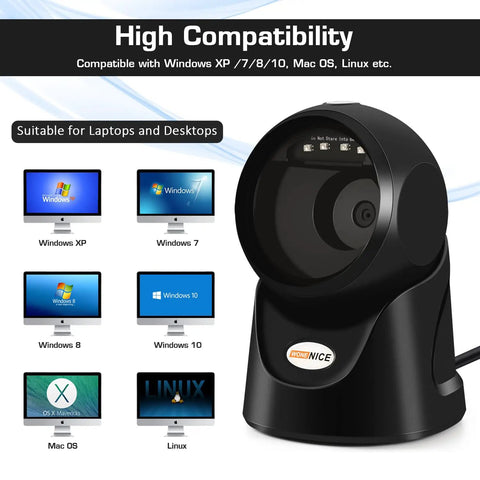 Omnidirectional Barcode Scanner For Lightning Fast Hands Free Data Capture Desktop USB Wired 1D 2D QR Code Reader high compatibility