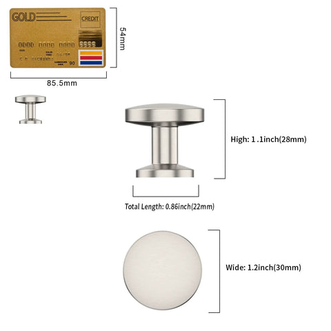 10 Pack Brushed Satin Nickel Cabinet Knobs 1.2 Inch Round Drawer Knobs size comparison with a credit card
