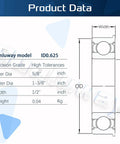Sunluway flanged ball bearing data sheet view: inner diameter 5/8 in, outer 1-3/8 in, width 1/2 in, weight 0.04 kg