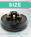 Built To Rock 10 X 2-1/4 Inch Trailer Brake Drum And Hub Assembly For 3500 Lbs Axle, showing size dimensions and bolt pattern.
