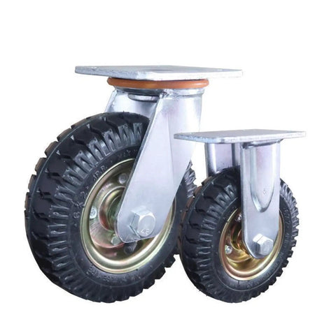8 Inch Beefy Heavy Duty Silent Pneumatic Rubber Caster Wheel for Carts and Gear, Cushions Bumps on Rough Terrain